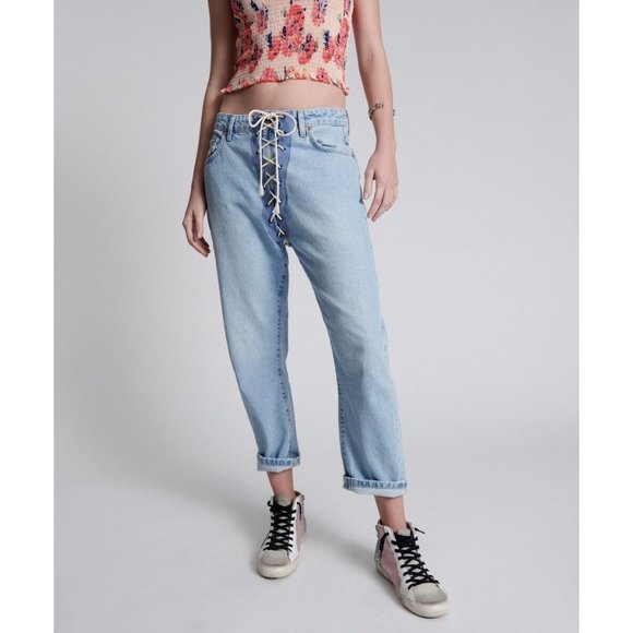 NEW28 / 6 Womens One Teaspoon Relaxed Fit Laced Bandit Jeans Lace Up Best Blue